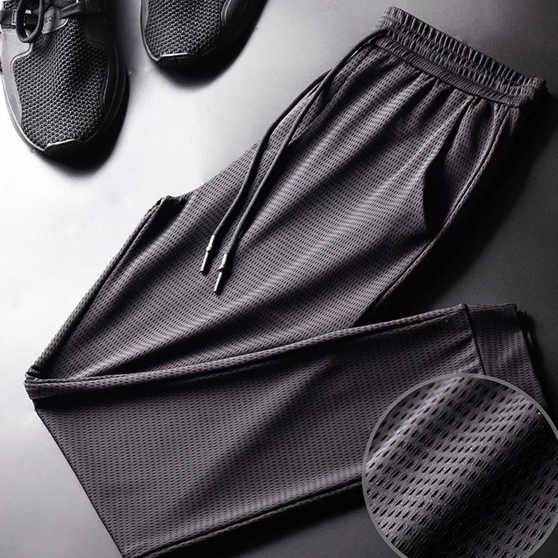 Cargo Pants Sports Men's Quick-drying Straight Pants Men's Elastic Waist Casual Men Loose Ice Silk Trousers Wide Leg wide leg pants men cargo pants