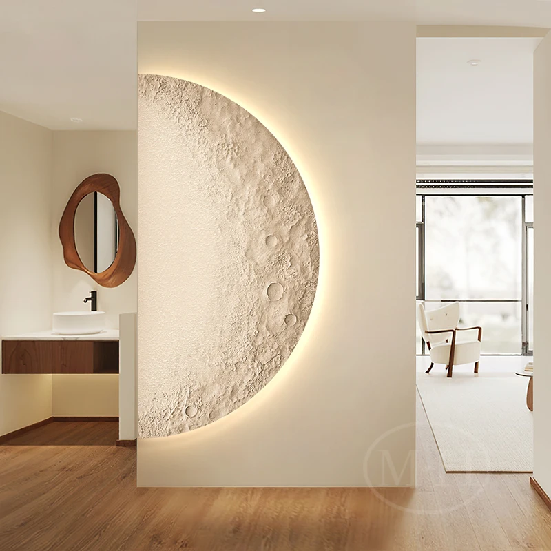 Moon Entrance Painting Abstract Texture LED Ambient Light Mural Modern Minimalist Hallway Corridor Aisle Hanging Painting