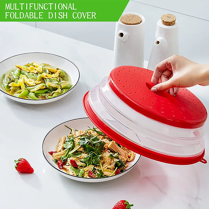 10.5 Inch Microwave Splatter Cover Collapsible Plate with Handle Vented  Drainer Basket BPA Free Dishwasher-Safe for Microwave - AliExpress