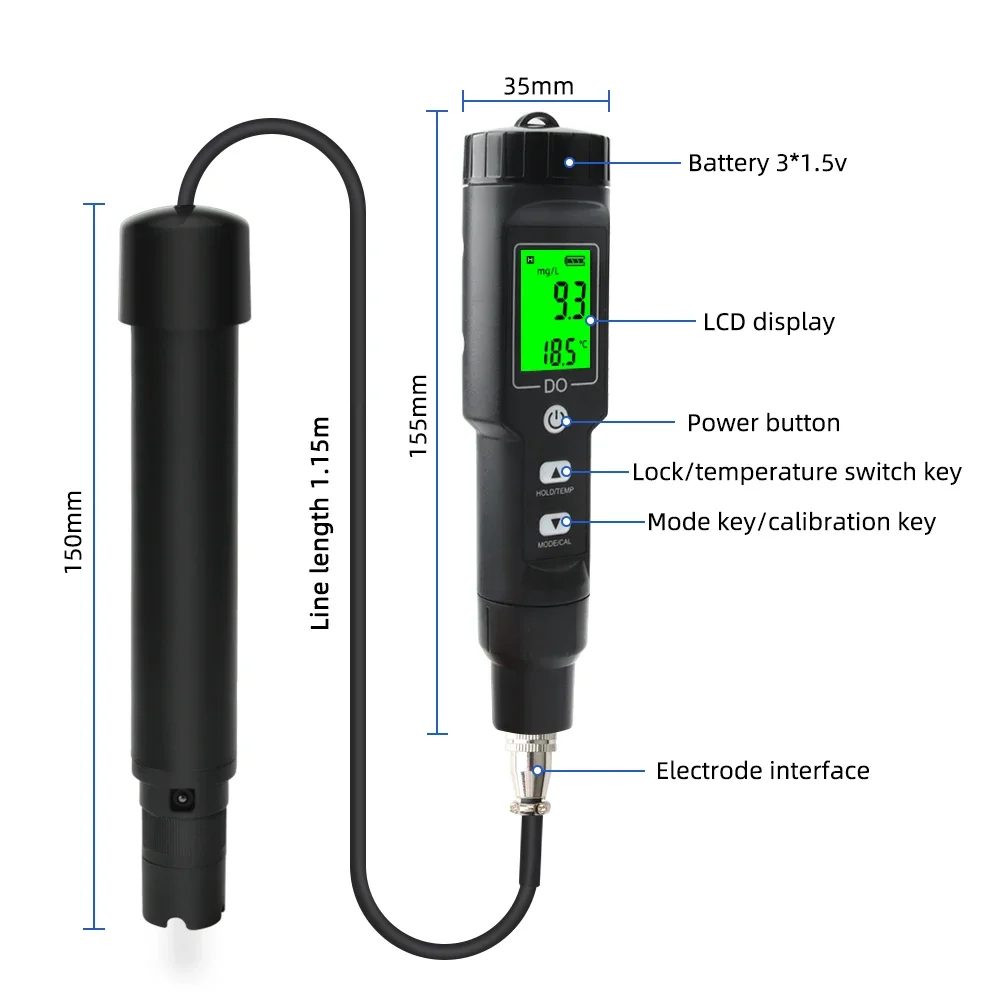 Portable Pen Type Dissolved Oxygen Meter ATC Digital Oxygen Sensor Do Meter For Fish Farming Aquarium Use With Backlight