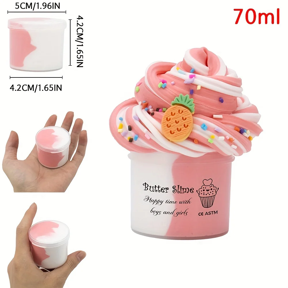 2.37oz Fluffy Two-Tone Butter Slime Set Super Soft Stretchy And DIY Non-sticky Cake Scented Toys Clay Party Favors Birthday Gift