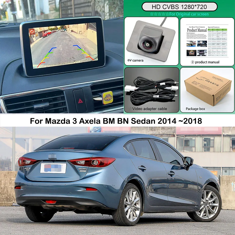 Auto-Rückfahrkamera für Mazda 3 Axela Mazda3 Limousine BM BN 2014–2018, kompatibel mit OEM-Originalbildschirm, Parkplatz, HD-Nachtsicht