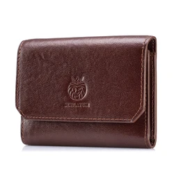 Men's Genuine Leather Tri - Fold Wallet with RFID Protection and Zippered Coin Pocket (Brown)