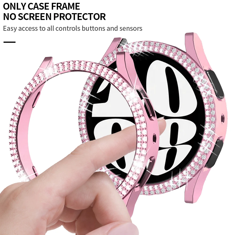 Bling Double Diamond Case for Samsung Galaxy Watch 6 40mm Women PC Hard Hollow Frame Protective Bumper Galaxy Watch 6 44mm Cover