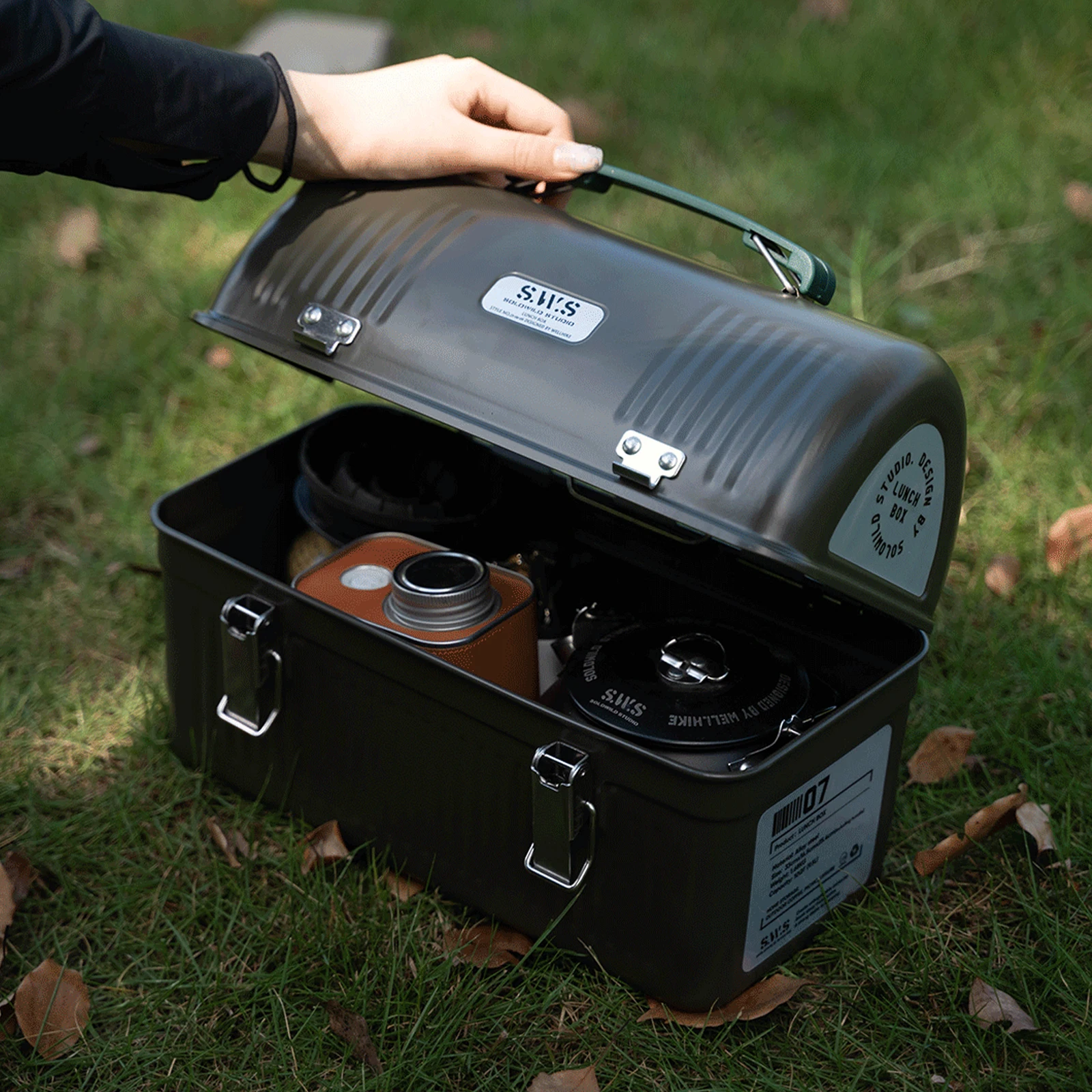 9.5L Vintage Metal Lunch Box with Handle and Latch Camping Fishing Coffee Tea Food Storage Box Outdoor Camping Tool Case