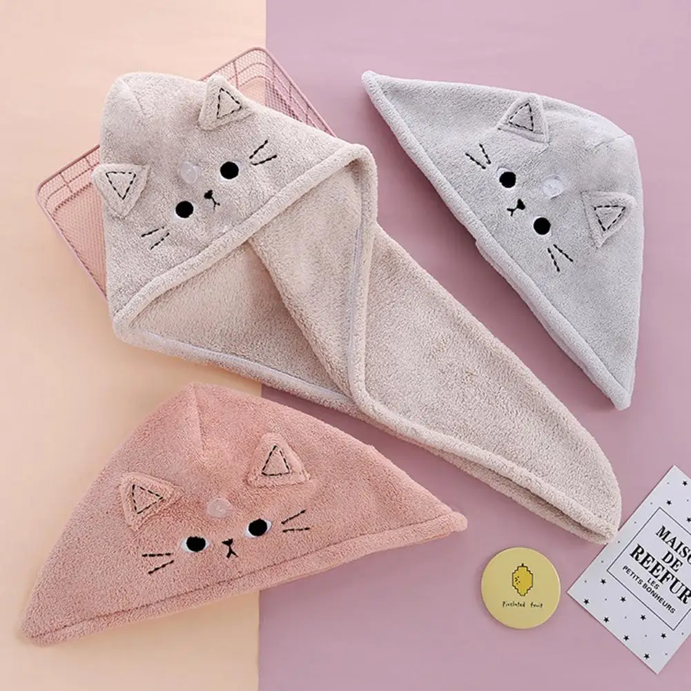

Hair Drying Hat Super Soft Coral Fleece Water Absorbent Cute Kitty Ear Shower Hat Dry Hair Towel Wrap Bathroom Gadget Daily Use