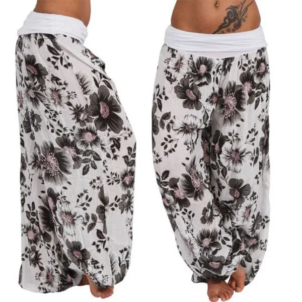 Women Boho Loose Pants Paisley Print High Waist Ankle Tied Harem Pants Baggy Long Bloomers Trousers Female Trousers Pantalones 4