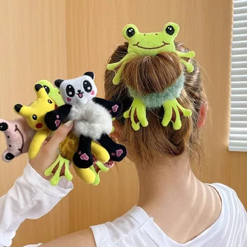 1pcs Hair Circle Girl Frog Plush Green Hair Circle Bun Cute Funny Hair Band Elastic Scrunchies For Women Ponytail Hairstyle 1