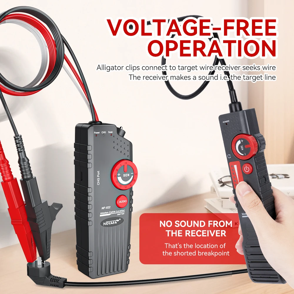 Noyafa Underground Cable Tracker Anti-Interference Cable Locator High& Low Voltage Wire Tracker Cable Tester Network Line Finder 5