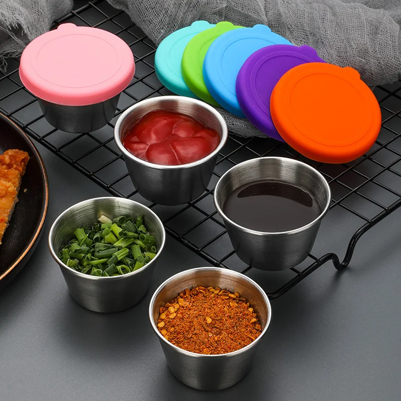 

100Pcs/Lot Cup Containers Stainless Steel Dipping Dish Household Seasoning Dish Sauce Container Appetizer Dipping Bowl