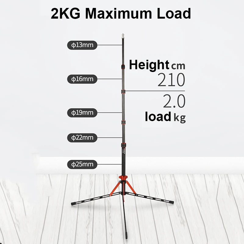 Description Picture 5 of item2.1m Carbon Fiber Photographic Light Stand Adjustable Tripod 1/4 Screw Portable Lamp Holder for Photography Flash Softbox TRIOPO