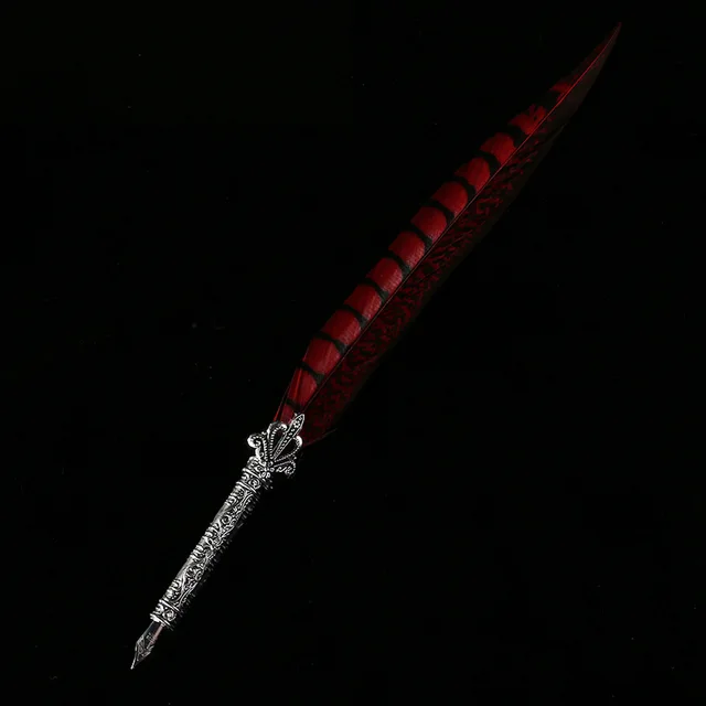 1 Set Feather Fountain Pen Calligraphy Pen Quill Oblique Fountain Luxury Pen Ink +5pcs Nib Metal for Fancy Font Office Supplies D Just a pen