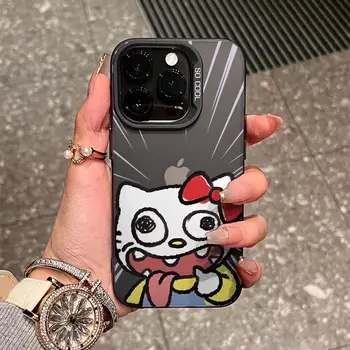 미니소 산리오 헬로 키티 휴대폰 케이스, 아이폰 15 14 13 11 12 프로 맥스 XR XS 8 플러스 장난꾸러기 KT 고양이 실리카 젤 낙하 방지 커버 Y2k 상품 이미지