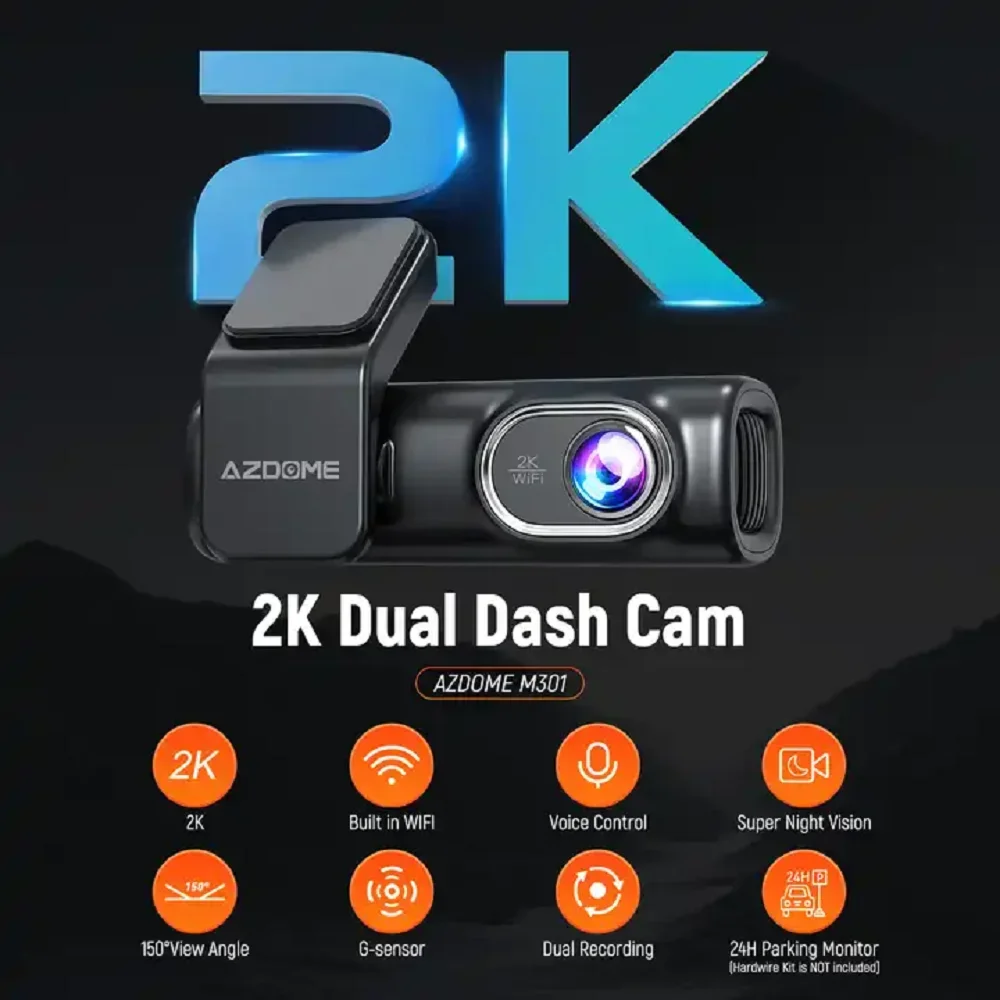 AZDOME   ī޶,  GPS  , 24 ð  ,   , 2K + 720P, 150  , M301