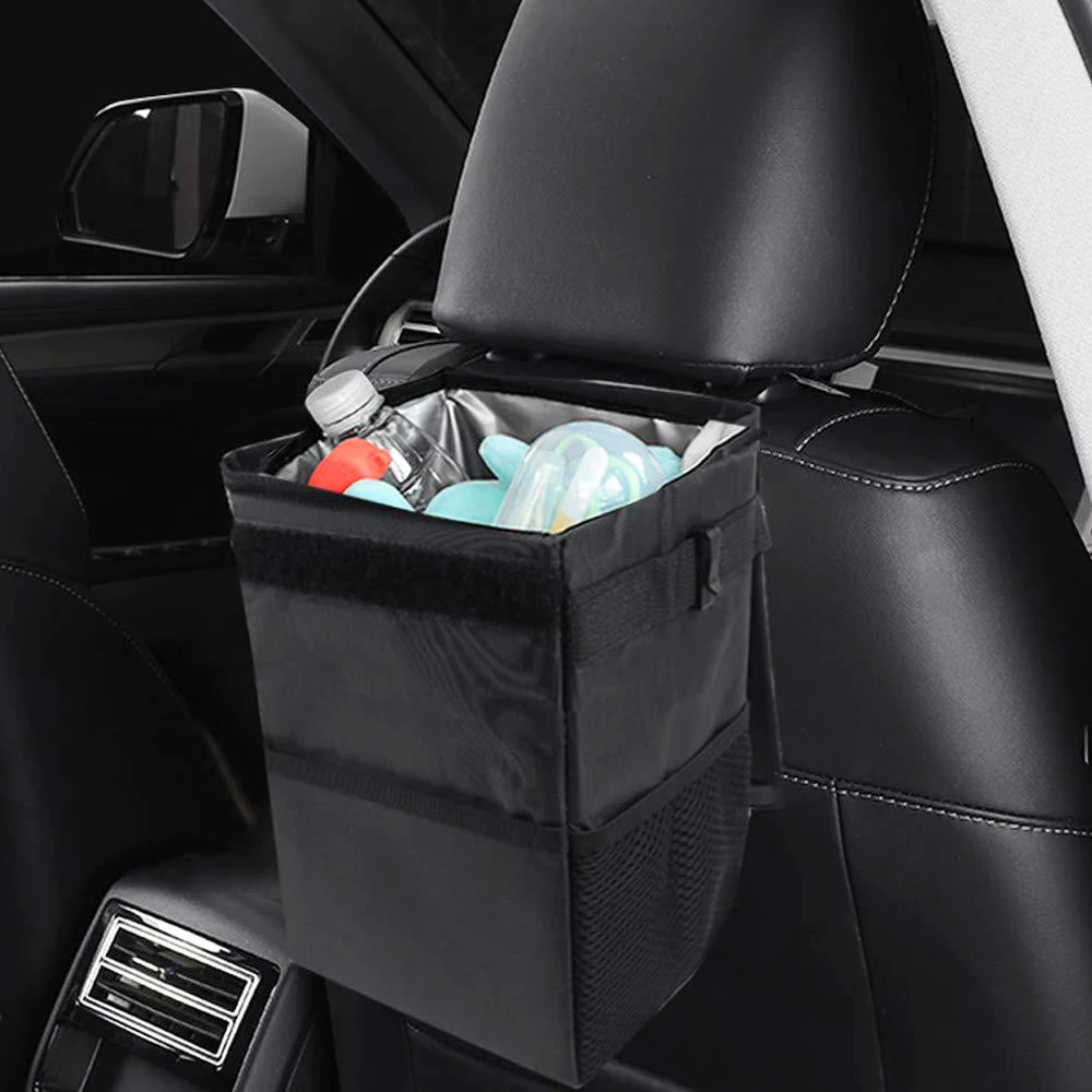 Waterproof Car Trash Can Auto Dustbin Seat Back Foldable Storage Pockets Organizer Auto Trash Bin Garbage Bag Car Accessories