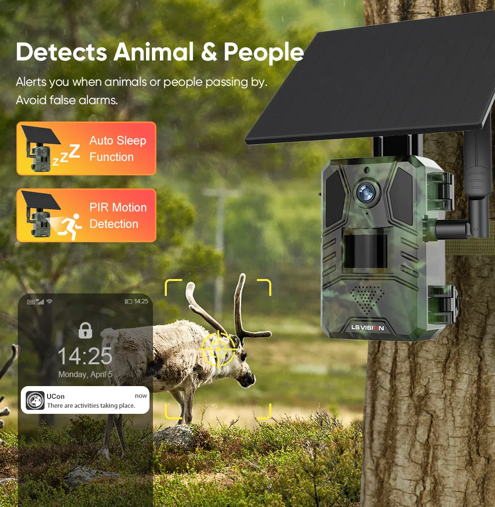LS VISION 4G SIM Solar Wild Camera Outdoor 4MP Hunting Trail Camera Motion Activ