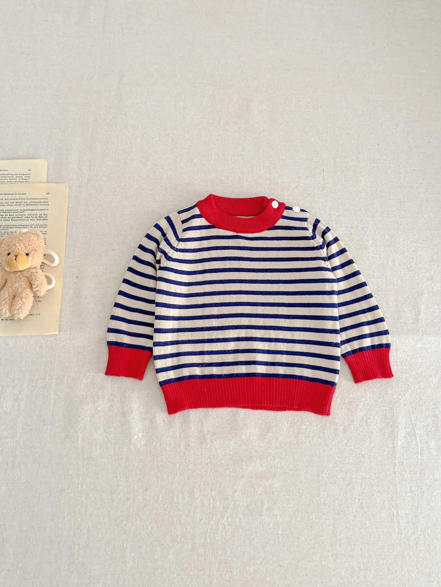 Spring And Autumn Newborn Infant Baby Boys And Girls Knit Top Shirt Stripe Round Dot Sweater