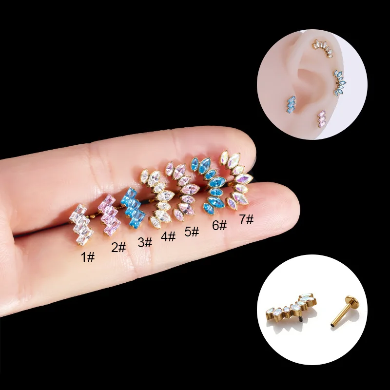 

1PC G23 Titanium Internally Threaded Labret Body Piercing Jewelry F136 Piercing Cartilage Helix Flat Back Earring