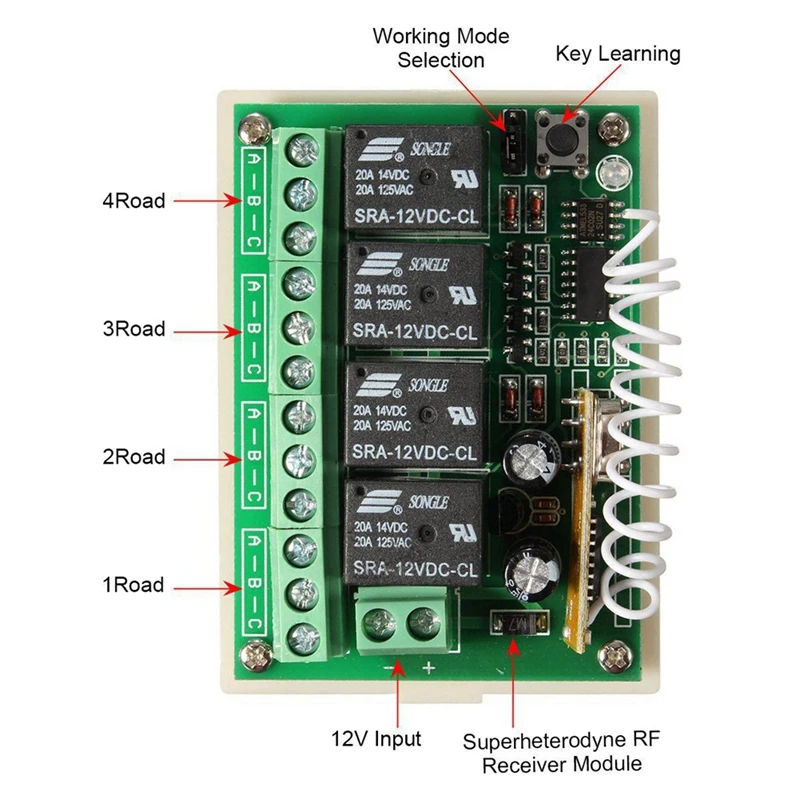무선 리모컨 스위치 집적 회로, 송신기 4 개 포함, DIY 교체 부품 도구 키트, 12V, 4CH 채널, 433Mhz