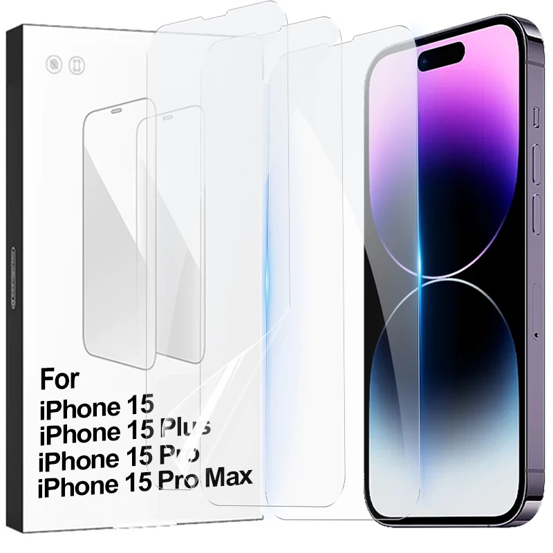 

For Apple iPhone 15 Plus 15Pro ProMax iphone 14 Clear Screen Protector Anti-fingerprint Soft Hydrogel Protective Films Not Glass