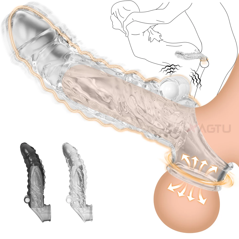 Kugelvibrator-Ring, klarer Penisring-Extender, wiederverwendbare Penishülle, ultraweicher Vergrößerungsmittel für Paare, vibrierender Dildo, Sexspielzeug für Männer 1