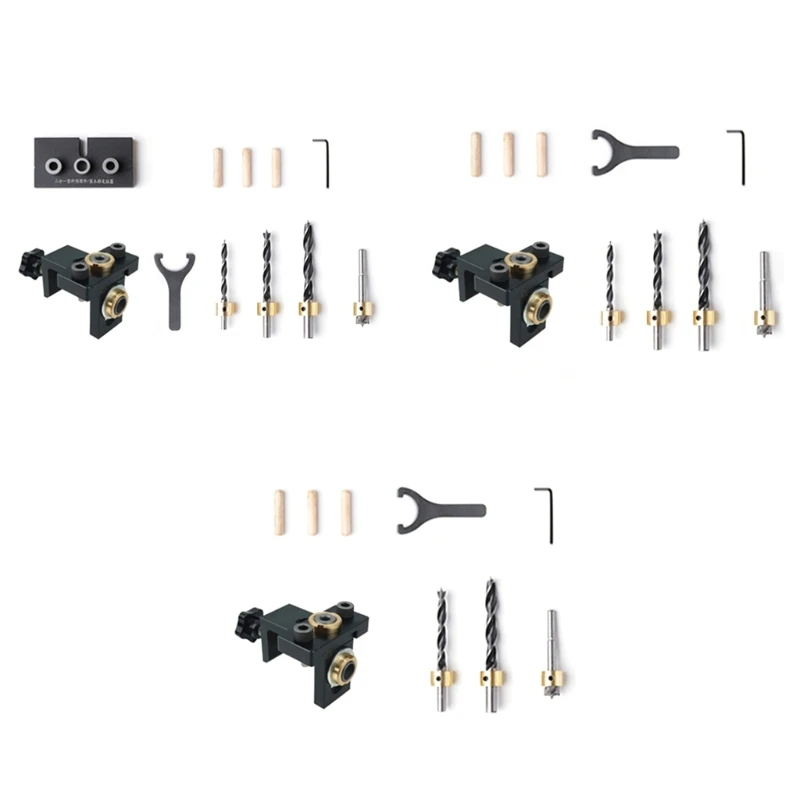 

3 In 1 Adjustable Doweling Jig Woodworking Pocket Hole Jig w/ 6/8/10/15mm Drill Bit for Drilling Guide Locator Puncher TOP ones