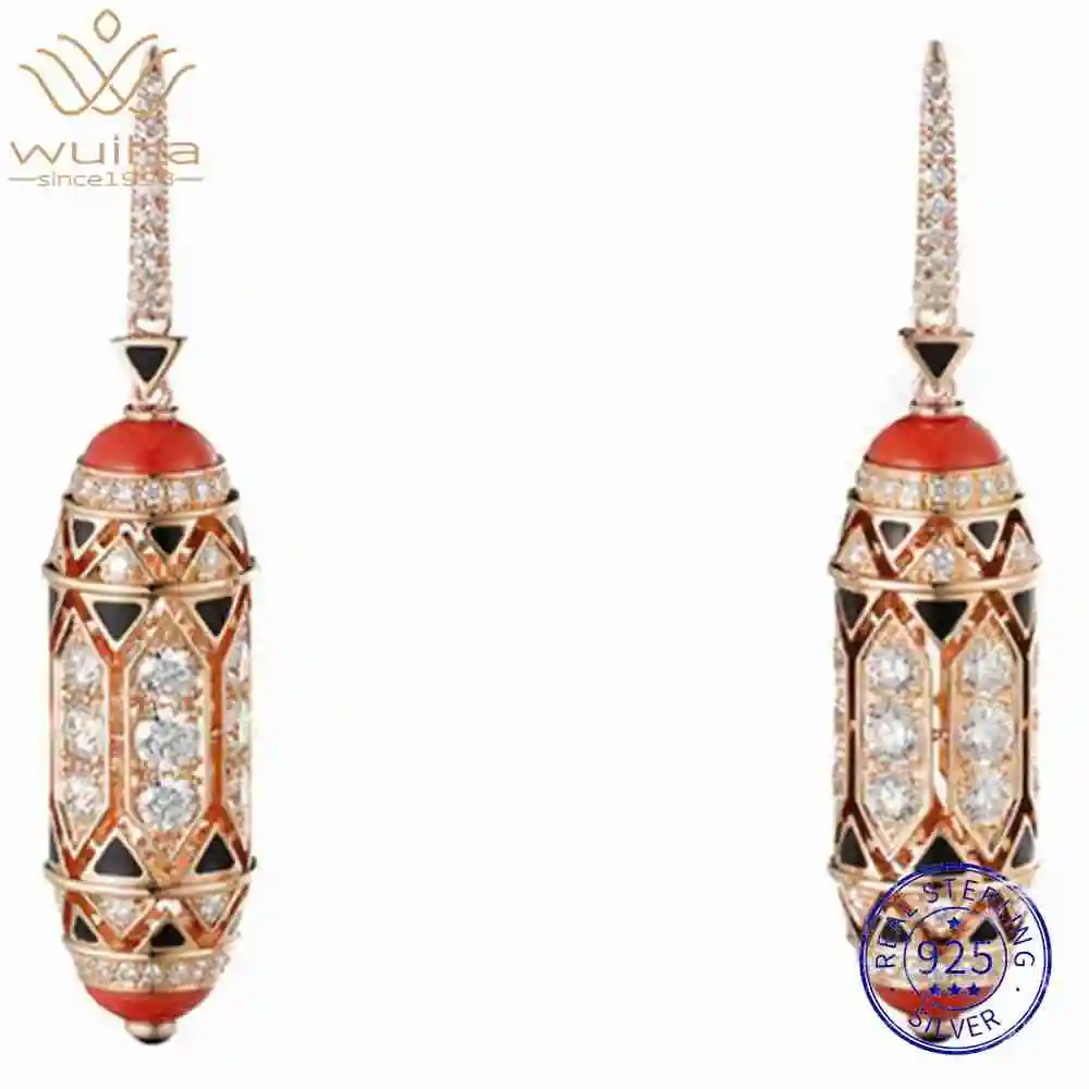 WUIHA Vintage 100% 925 Sterling Silver Red Coral Gemstones Drop Dangle Earrings Anniversary Cocktail Fine Jewelry Wholesale