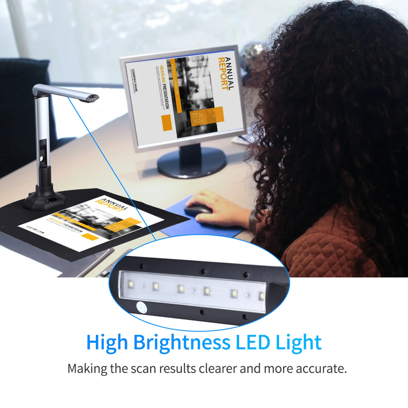 BK52 Portable Book & Document Camera Scanner Capture A3 HD USB 2.0 Scanner LED Light ID Cards Passport Books Watermark document camera scanner