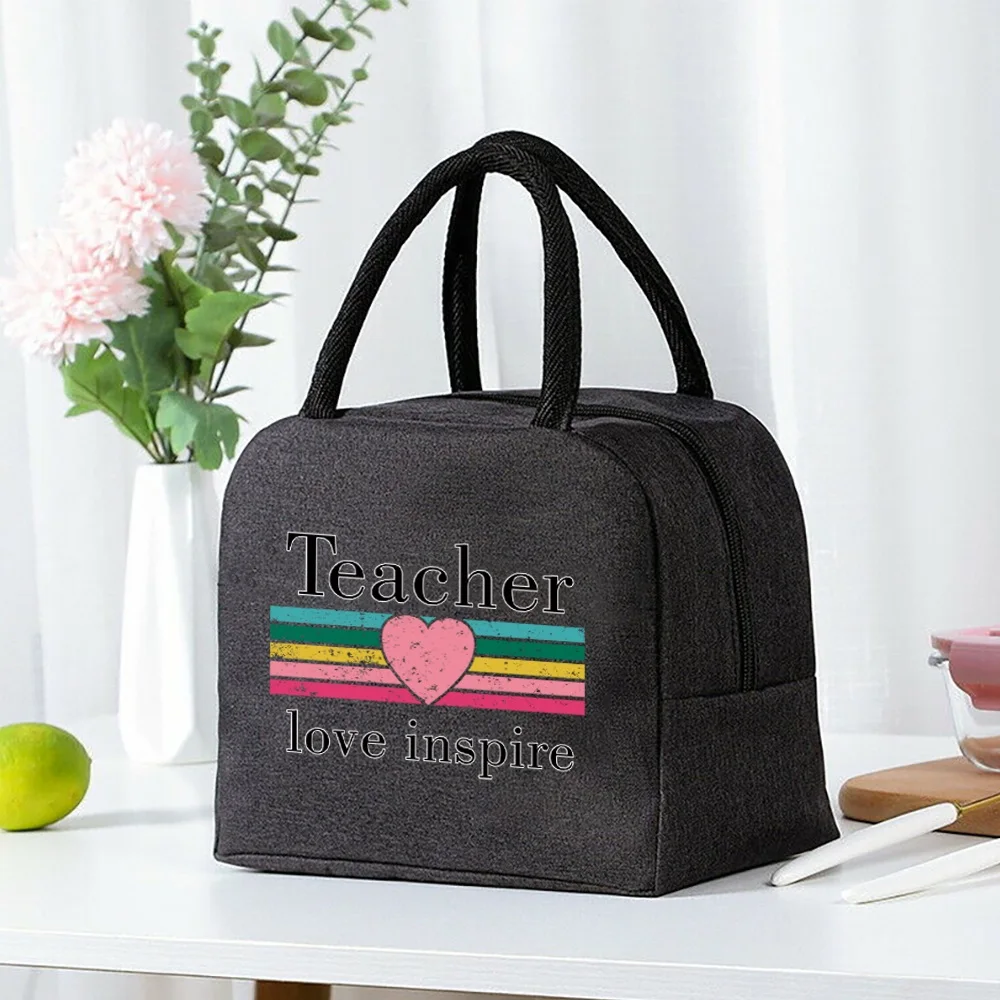 Insulated Lunch Bag  Zipper Cooler Tote Thermal Bag Lunch Box  Canvas Food Picnic Lunch Bags for Work Handbag Teacher Pattern