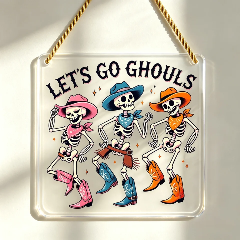 Colorful Dancing Skeletons Acrylic Hanging Ornament