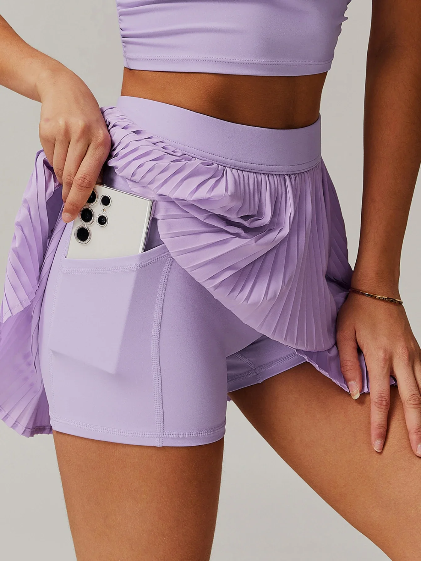 Yoga Pleated Skirt Anti-peek Design Women's Sports Tennis Short Skirt Solid Color High Waist Slimming Outdoor Gym Fitness 8782