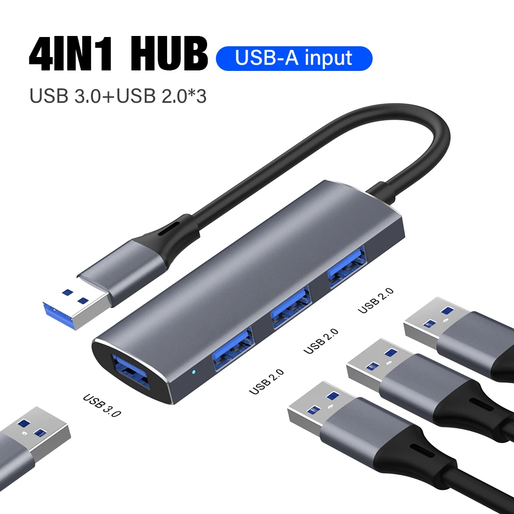 Ultra High-Speed 4-Port USB 3.0 Hub with Type-C Splitter