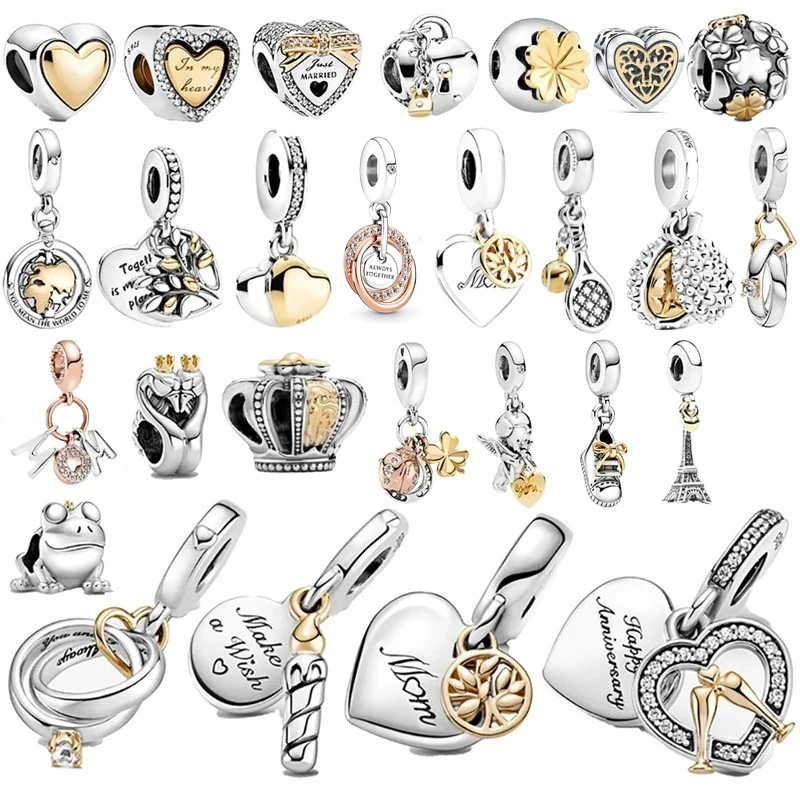 2022 new 925 sterling silver cartoon beads golden heart shaped birthday charms fit original pandora bracelet women diy jewelry 2024 Fit Original Pandora Bracelet DIY Women Jewelry New 925 Sterling Silver Bead Golden Heart-Shaped Lock Birthday Candle Charm