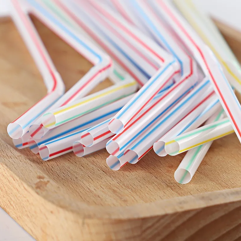100Pcs Colorful Disposable Plastic Curved Drinking Straws Reusable Straw 21cm Wedding Party Bar Drink Accessories Birthday