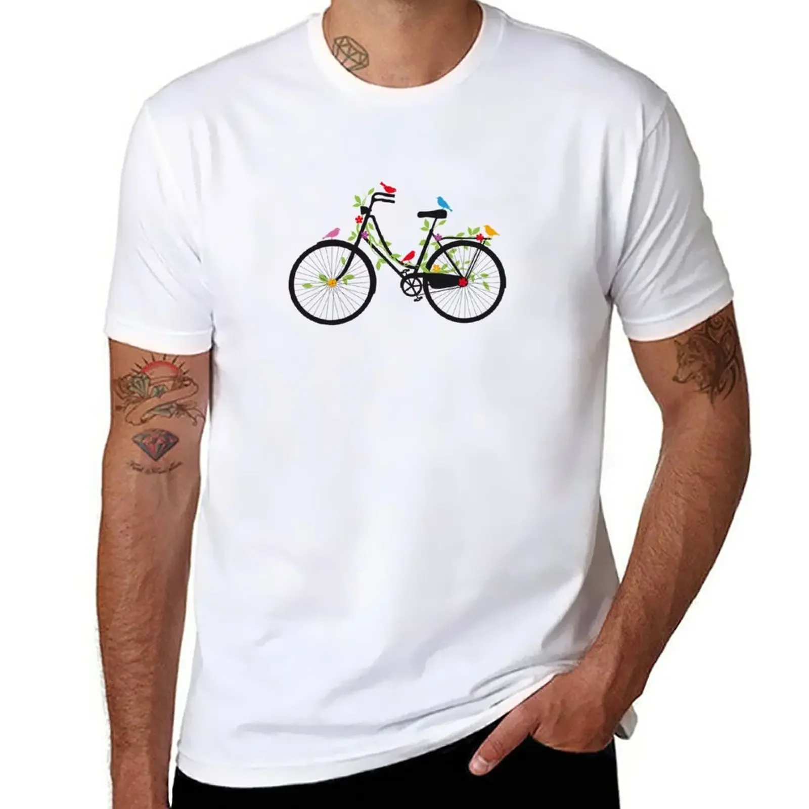 

Old vintage bicycle with flowers and birds T-Shirt animal prinfor boys customs design your own t shirts men