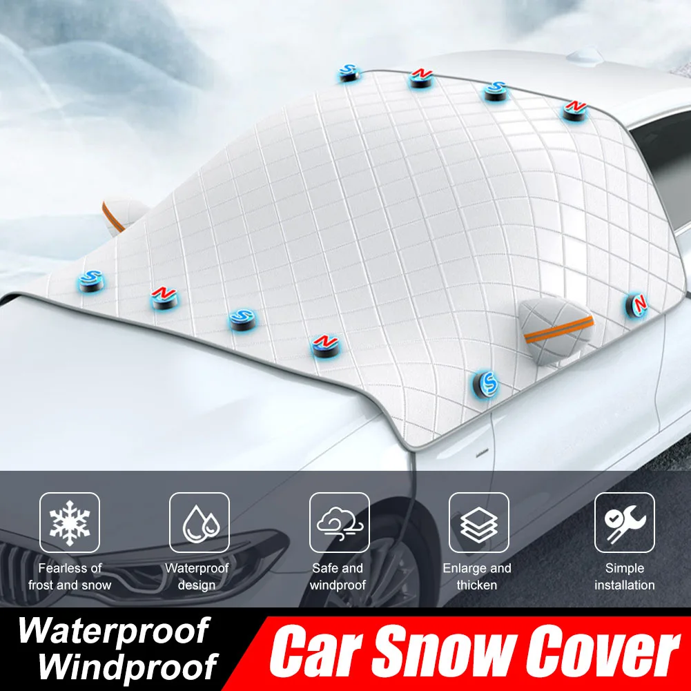 

New Magnetic Car Snow Shield 230x145cm Car Sunshade Snow Cover Reflective Strips Magnetic Windshield Cover For Snow Ice Frost