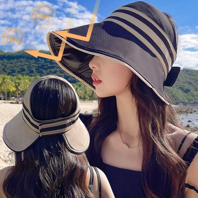 Summer Women Bucket Hat UV Protection Sun Hats Solid Color Soft Foldable  Wide Brim Outdoor Beach Panama Cap Ponytail Caps - AliExpress
