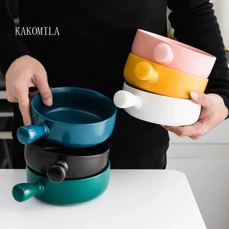 

Tigela nórdica de cerâmica com alça, para café da manhã, cereais, frutas, sopa de sobremesa e macarrão, forno especial