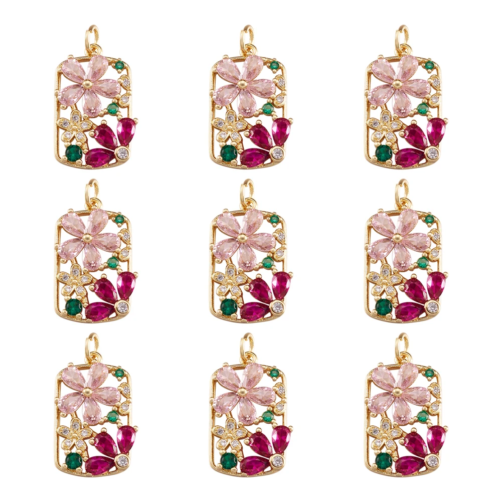 10pcs Brass Zirconia Flower Charms Pendants Real 16K Gold Plated for Women Girls Necklace Dangle Earring Jewelry Making Diy Gift