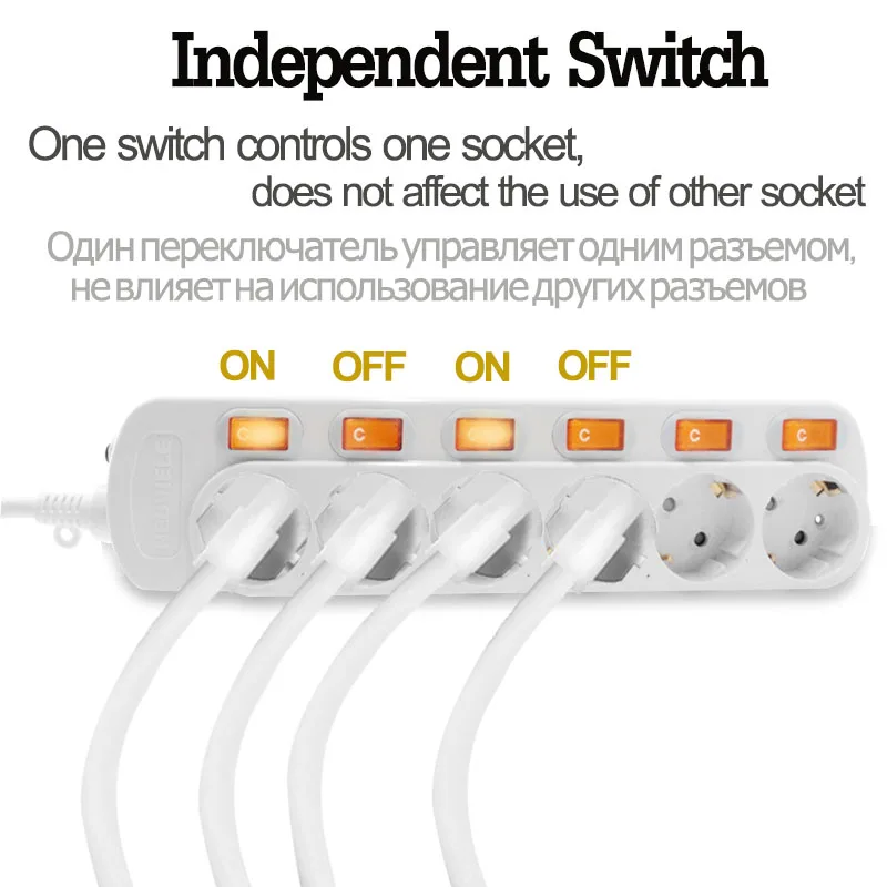 Tomada Power Strip Proteção contra Surge Switch Independente m m m Soquete 1.5 m 2.5m Fio eu - Image 2
