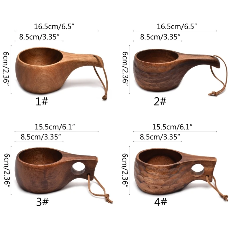 Kuksa 휴대용 커피 머그잔, 아카시아 나무 손잡이, 소가죽 로프 후크, 주스 우유 컵, 커피 마시는 컵, 음료용기