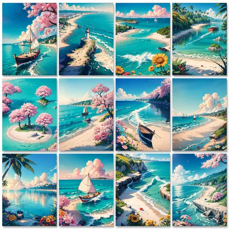 

GATYZTORY Frame Coastal Landscape DIY Painting By Numbers Handpainted Oil Painting Home Wall Decoration Artwork 40x50cm