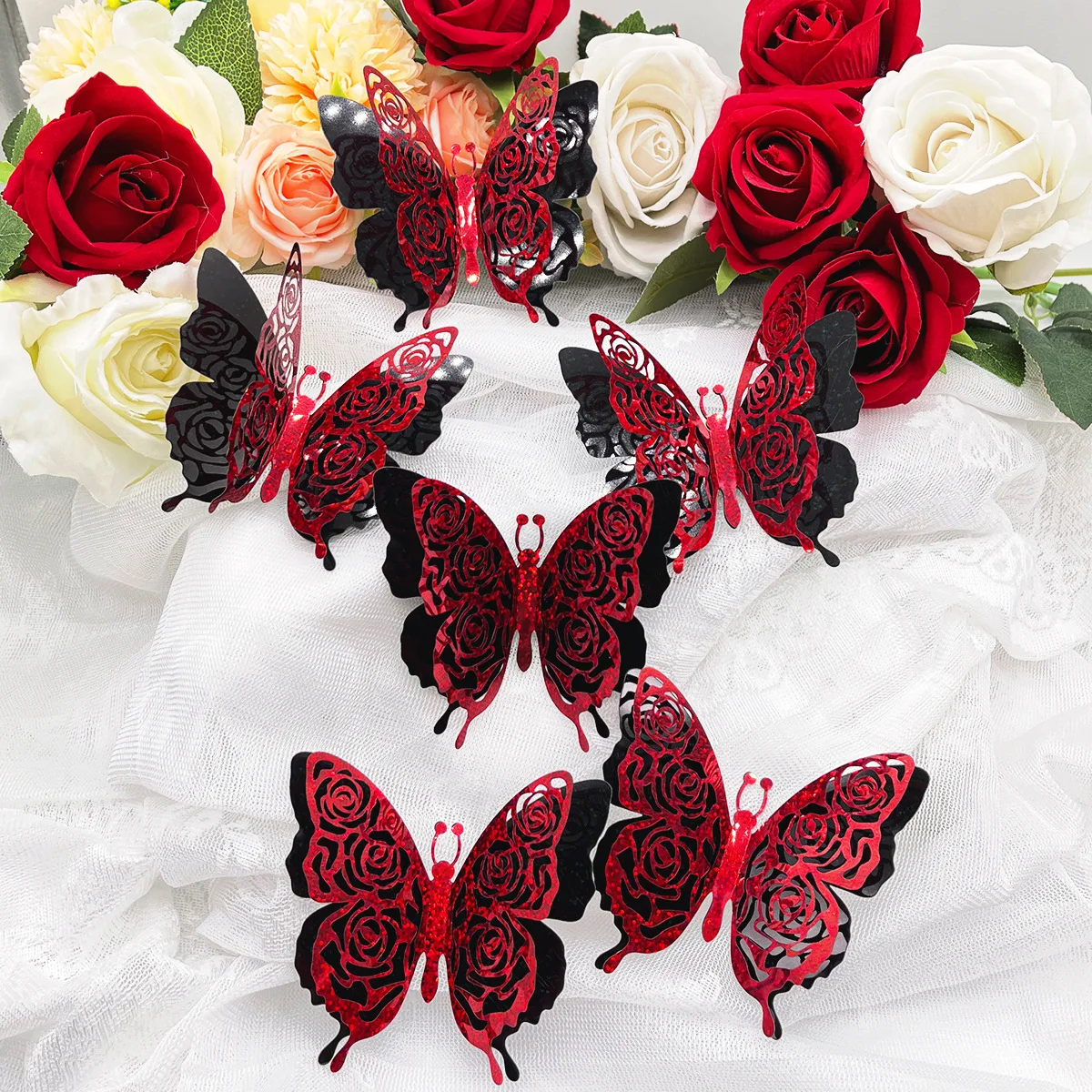 6PC/set 3D Butterfly Stickers Sparkling Gold Butterfly Decorative Sticker for Wedding Party Home Bar Decoration Party Cards Gift