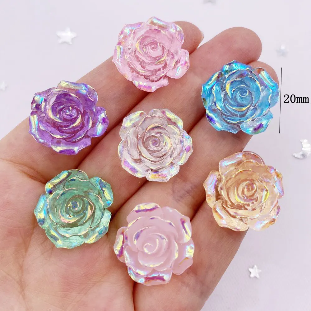 20mmのレジンの形をした透明なキャンディーカラー,ピンクの花,ライン 