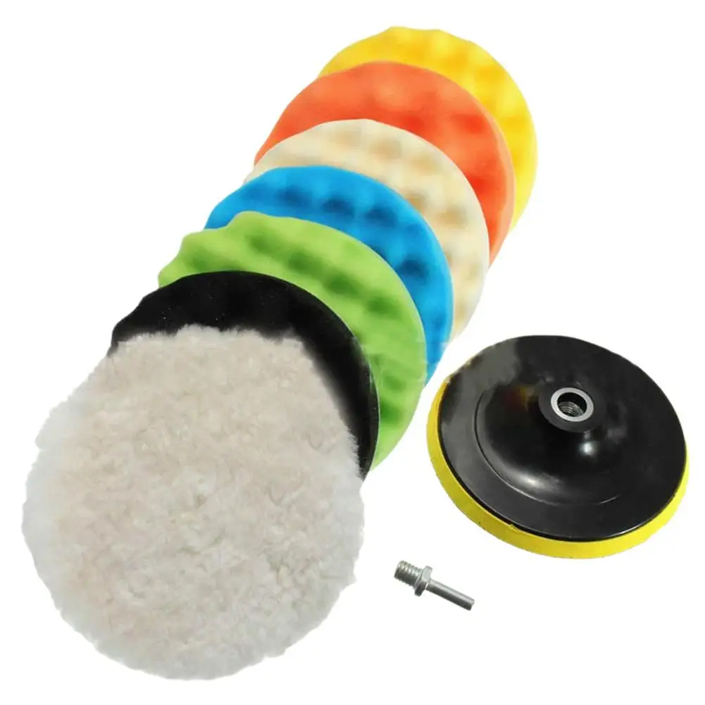 5inch 9pcs Car Sponge Polishing Disc Wheel Polishing Waxing Disc Pad Kit Polisher Drill Adapter Car Beauty Paint Care Tools