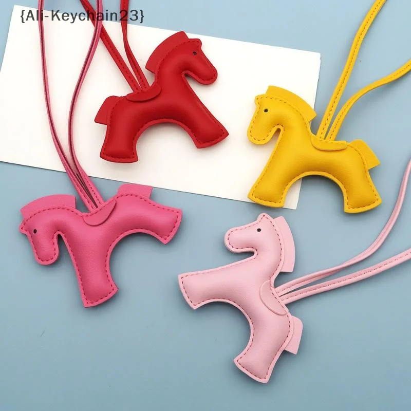 Premium PU Leather Tiny Pony Embellishment Keychain - Attached to a Bag