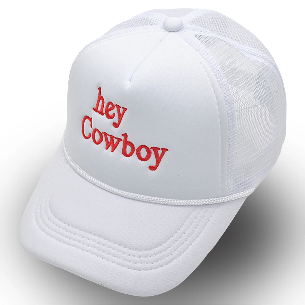 Hey Cowboy Trucker Hat Embroidery Pink Woman Baseball Cap Mom Hats Ventilate Beach Mesh Caps