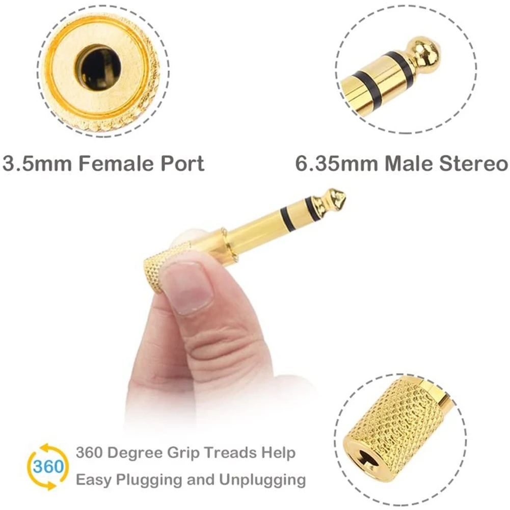 암 헤드폰 잭 플러그, 1/4 인치 어댑터, 6.35mm (1/4 인치) 수-3.5mm (1/8 인치), 골드 6 팩