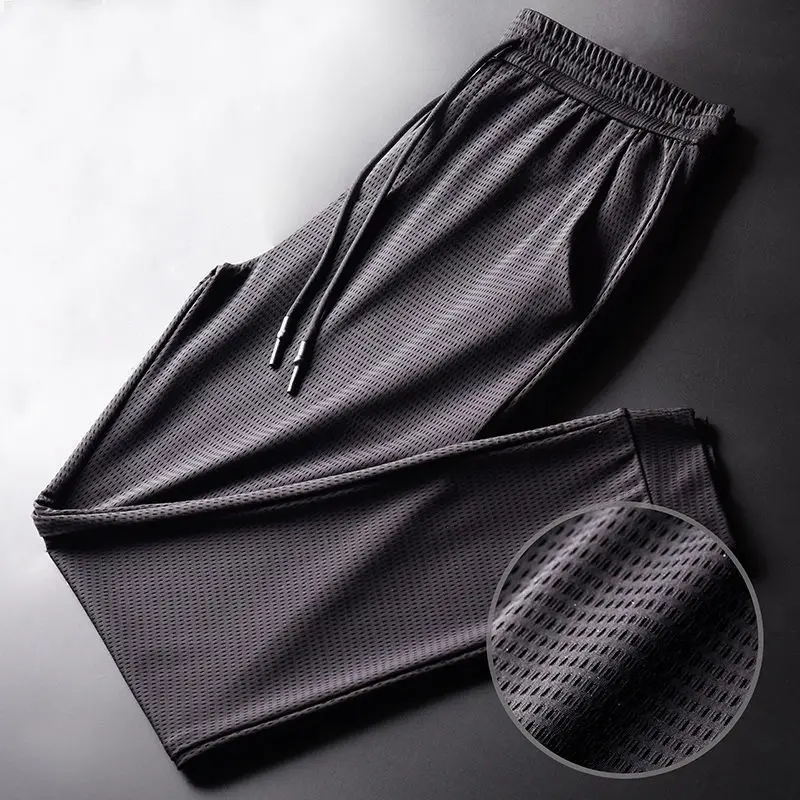 Men Trousers Men Summer Ice Silk Pants Mesh Breathable Casual Thin Pants Sports Slim Trousers Loose