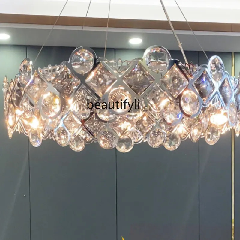 

Crystal Chandelier Main Living Room Post-Modern Light Luxury round Simple Style Atmospheric Dining Table Design Decorative Lamps